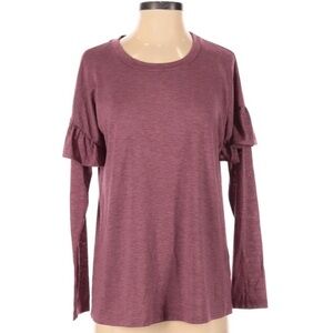Bobeau Purple Long Sleeve Ruffle Knit Top